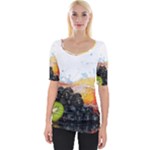 Variety Of Fruit Water Berry Food Splash Kiwi Grape Wide Neckline Tee