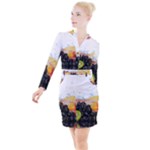 Variety Of Fruit Water Berry Food Splash Kiwi Grape Button Long Sleeve Dress