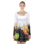 Variety Of Fruit Water Berry Food Splash Kiwi Grape Long Sleeve Velvet V-neck Dress