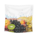 Variety Of Fruit Water Berry Food Splash Kiwi Grape Square Tapestry (Small)