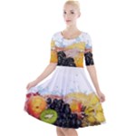 Variety Of Fruit Water Berry Food Splash Kiwi Grape Quarter Sleeve A-Line Dress