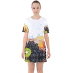 Variety Of Fruit Water Berry Food Splash Kiwi Grape Sixties Short Sleeve Mini Dress