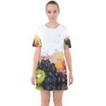 Variety Of Fruit Water Berry Food Splash Kiwi Grape Sixties Short Sleeve Mini Dress