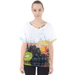 Variety Of Fruit Water Berry Food Splash Kiwi Grape V-Neck Dolman Drape Top