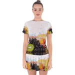 Variety Of Fruit Water Berry Food Splash Kiwi Grape Drop Hem Mini Chiffon Dress