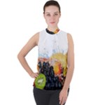 Variety Of Fruit Water Berry Food Splash Kiwi Grape Mock Neck Chiffon Sleeveless Top