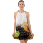 Variety Of Fruit Water Berry Food Splash Kiwi Grape Halter Tie Back Chiffon Dress