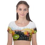 Variety Of Fruit Water Berry Food Splash Kiwi Grape Velvet Short Sleeve Crop Top 