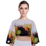 Variety Of Fruit Water Berry Food Splash Kiwi Grape Tie Back Butterfly Sleeve Chiffon Top