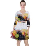 Variety Of Fruit Water Berry Food Splash Kiwi Grape Quarter Sleeve Ruffle Waist Dress