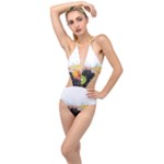 Variety Of Fruit Water Berry Food Splash Kiwi Grape Plunging Cut Out Swimsuit