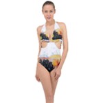 Variety Of Fruit Water Berry Food Splash Kiwi Grape Halter Front Plunge Swimsuit