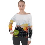 Variety Of Fruit Water Berry Food Splash Kiwi Grape Off Shoulder Long Sleeve Velour Top