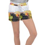 Variety Of Fruit Water Berry Food Splash Kiwi Grape Women s Velour Lounge Shorts