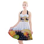 Variety Of Fruit Water Berry Food Splash Kiwi Grape Halter Party Swing Dress 