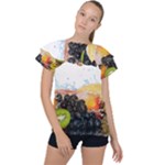 Variety Of Fruit Water Berry Food Splash Kiwi Grape Ruffle Collar Chiffon Blouse