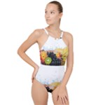 Variety Of Fruit Water Berry Food Splash Kiwi Grape High Neck One Piece Swimsuit