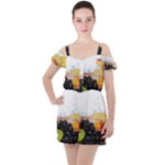 Variety Of Fruit Water Berry Food Splash Kiwi Grape Ruffle Cut Out Chiffon Playsuit