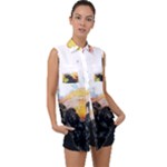 Variety Of Fruit Water Berry Food Splash Kiwi Grape Sleeveless Chiffon Button Shirt