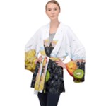 Variety Of Fruit Water Berry Food Splash Kiwi Grape Long Sleeve Velvet Kimono 