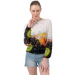 Variety Of Fruit Water Berry Food Splash Kiwi Grape Banded Bottom Chiffon Top