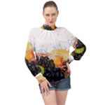 Variety Of Fruit Water Berry Food Splash Kiwi Grape High Neck Long Sleeve Chiffon Top