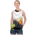 Variety Of Fruit Water Berry Food Splash Kiwi Grape High Neck Satin Top