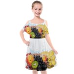 Variety Of Fruit Water Berry Food Splash Kiwi Grape Kids  Cut Out Shoulders Chiffon Dress