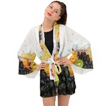 Variety Of Fruit Water Berry Food Splash Kiwi Grape Long Sleeve Kimono