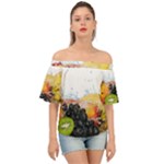 Variety Of Fruit Water Berry Food Splash Kiwi Grape Off Shoulder Short Sleeve Top