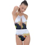 Variety Of Fruit Water Berry Food Splash Kiwi Grape Plunge Cut Halter Swimsuit