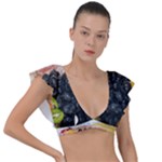 Variety Of Fruit Water Berry Food Splash Kiwi Grape Plunge Frill Sleeve Bikini Top