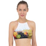 Variety Of Fruit Water Berry Food Splash Kiwi Grape Racer Front Bikini Top