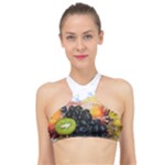 Variety Of Fruit Water Berry Food Splash Kiwi Grape High Neck Bikini Top