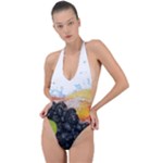 Variety Of Fruit Water Berry Food Splash Kiwi Grape Backless Halter One Piece Swimsuit