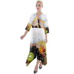 Variety Of Fruit Water Berry Food Splash Kiwi Grape Quarter Sleeve Wrap Front Maxi Dress