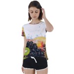 Variety Of Fruit Water Berry Food Splash Kiwi Grape Short Sleeve Open Back Tee