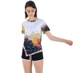 Variety Of Fruit Water Berry Food Splash Kiwi Grape Asymmetrical Short Sleeve Sports Tee