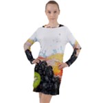 Variety Of Fruit Water Berry Food Splash Kiwi Grape Long Sleeve Hoodie Dress