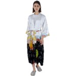 Variety Of Fruit Water Berry Food Splash Kiwi Grape Maxi Satin Kimono