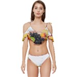 Variety Of Fruit Water Berry Food Splash Kiwi Grape Ruffle Edge Tie Up Bikini Set	