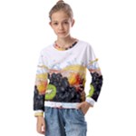 Variety Of Fruit Water Berry Food Splash Kiwi Grape Kids  Long Sleeve Tee with Frill 