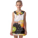 Variety Of Fruit Water Berry Food Splash Kiwi Grape Kids  Pilgrim Collar Ruffle Hem Dress