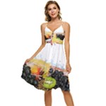 Variety Of Fruit Water Berry Food Splash Kiwi Grape Sleeveless Tie Front Chiffon Dress