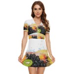 Variety Of Fruit Water Berry Food Splash Kiwi Grape V-Neck High Waist Chiffon Mini Dress