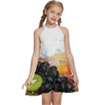 Variety Of Fruit Water Berry Food Splash Kiwi Grape Kids  Halter Collar Waist Tie Chiffon Dress