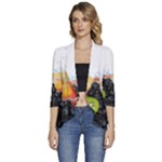 Variety Of Fruit Water Berry Food Splash Kiwi Grape Women s 3/4 Sleeve Ruffle Edge Open Front Jacket