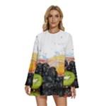 Variety Of Fruit Water Berry Food Splash Kiwi Grape Round Neck Long Sleeve Bohemian Style Chiffon Mini Dress