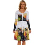 Variety Of Fruit Water Berry Food Splash Kiwi Grape Long Sleeve Dress With Pocket