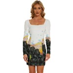 Variety Of Fruit Water Berry Food Splash Kiwi Grape Long Sleeve Square Neck Bodycon Velvet Dress